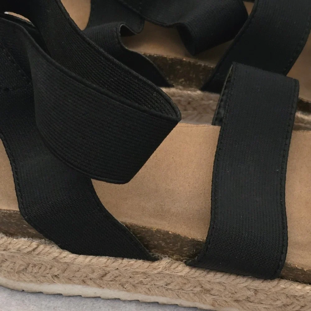 Time and Tru Black Elastic Strap Espadrille Platform Sandals Womens 7